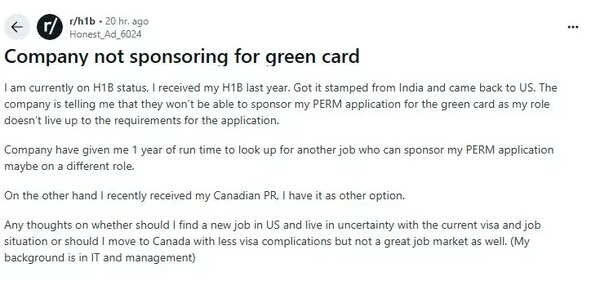 Redditor says company is not sponsoring green card.