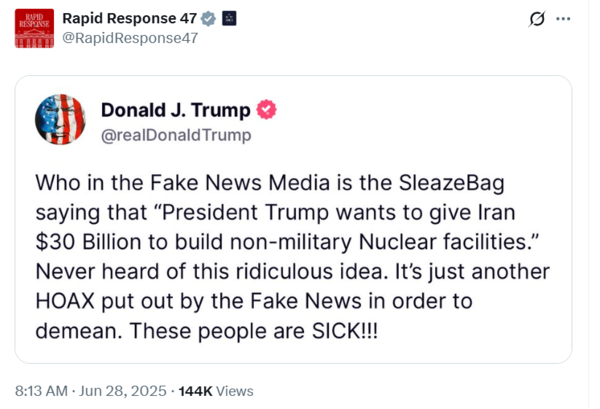 Trump Truth Social post