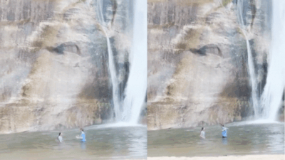 Leisure almost turns to tragedy: Swimmers narrowly escape falling boulders at Utah waterfall - video