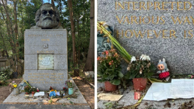 (Photo: X) 'Comrade Labubu': Chinese doll makes its way to Karl Marx’s grave in London; post goes viral