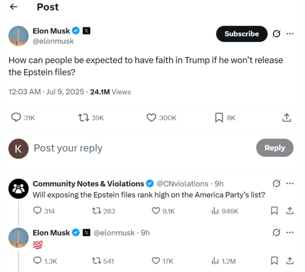 Elon Musk X post Elon Musk X post