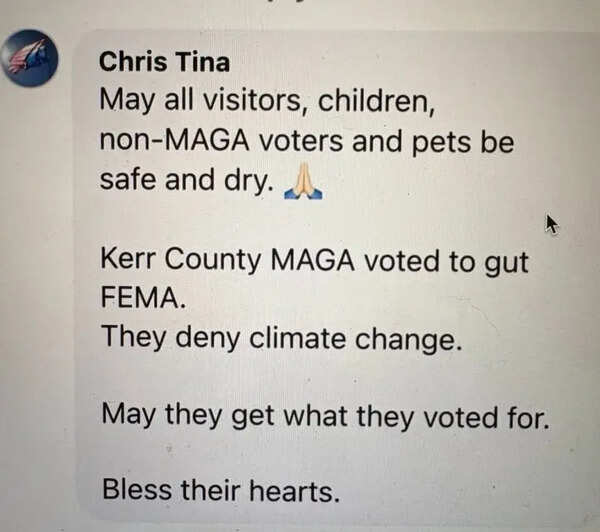 Texas pediatrician fired for this post on flood.