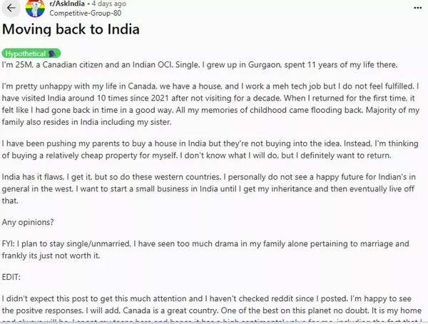 The Reddit post of a 25-year-old Indian-origin Canadian techie went viral.