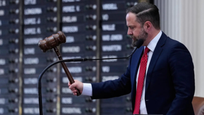 Texas Speaker of the House Dustin Burrows, R-Lubbock, oversees a debate over a redrawn US congressional map in Texas during a special session, in Austin, Texas. (Pictur ecredit: AP) Redistricting row: Texas Republicans approve Donald Trump-backed redrawn maps in House; Democrats vow legal fight