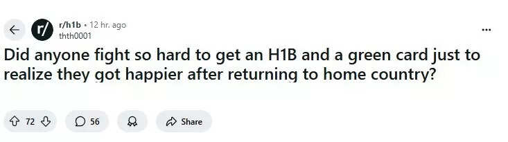 A Reddit post on fighting so hard for H-1B, green card goes viral. A Reddit post on fighting so hard for H-1B, green card goes viral.