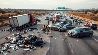 This is an AI-generated image, used for representational purposes only. Texas I-20 crash: 17 hospitalised after tractor-trailers and cars collide; highway shut for hours