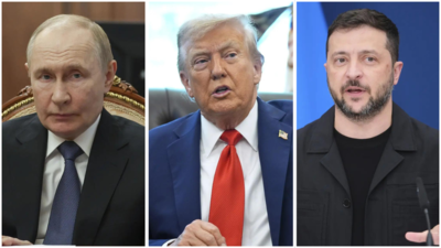 File photo: Russian President Putin, US President Donald Trump and Ukrainian President Zelenskyy (Picture credit: AP) Putin-Zelenskyy meeting: Donald Trump casts doubt on one-on-one talks; hints at trilateral on Russia-Ukraine war