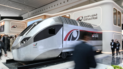 Etihad Rail's passenger trains, launching in 2026, will connect Abu Dhabi to Dubai in 57 minutes/Image: WAM UAE: Etihad Rail unveils passenger trains at Global Rail 2025, operations begin in 2026