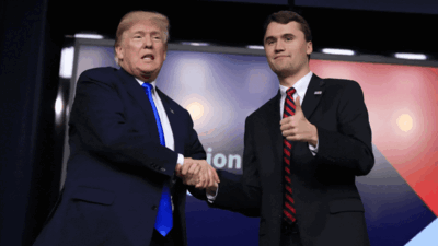 File photo of US President Donald Trump and his ally Charlie Kirk Charlie Kirk killing: Asked how he was holding up, Trump gave a bizarre response about a truck – Watch