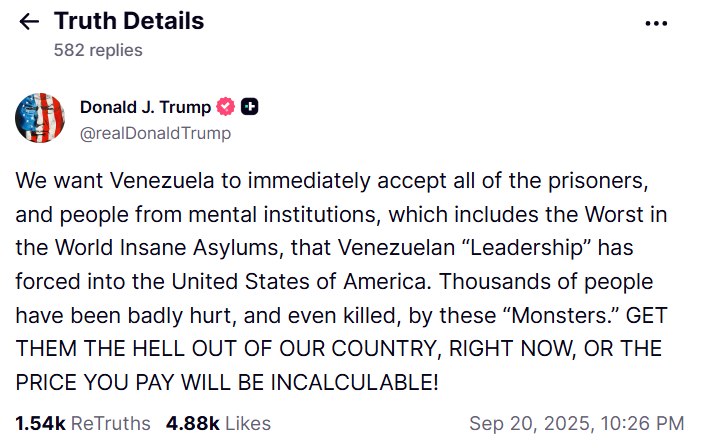 Trump Truth Social post