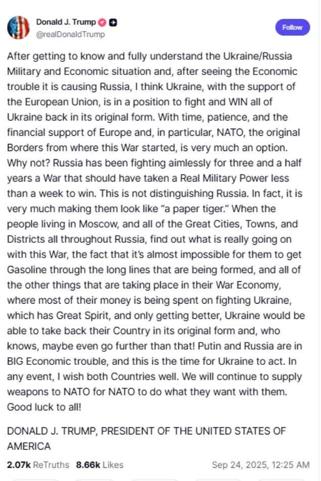 Trump's post on Truth Social