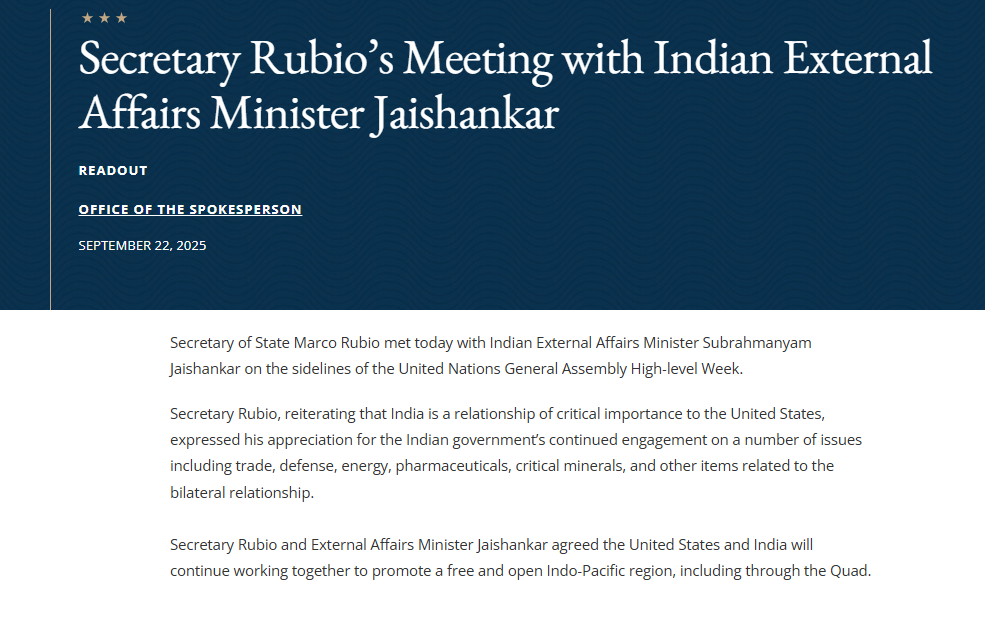 US department of state readout