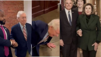 After Mitch McConnell trips and falls, social media trolls Nancy Pelosi over her previous tumble: 'Both need to retire'