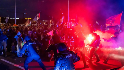 Police officers work during the protest in Geneva, Switzerland, on Thursday in solidarity with the Global Sumud Flotilla after ships were intercepted by the Israeli navy (AP image) ‘Flotilla vessel blocked’: Switzerland lodges protest over Israel stopping Gaza-bound ship; demands unhindered access to citizens