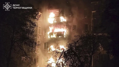 In this photo a residential building is seen on fire after a Russian strike in Nizhyn, Chernihiv region, Ukraine (AP image) Another blackout in Ukraine: Russia fires over 300 drones, 37 missiles; disrupts power in 8 regions