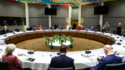Egypt's President Abdel Fattah El-Sisi, center rear, attends a dinner with EU leaders at EU-Egypt Summit in Brussels (Image credits: AP) EU embraces authoritarian Egypt for help on Gaza, migration