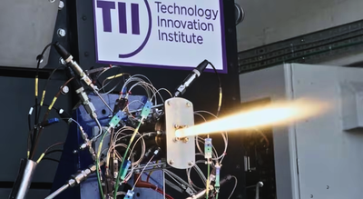 The UAE’s Technology Innovation Institute achieved 94% combustion efficiency in testing its 250-newton homegrown liquid rocket engine, marking a national milestone/ Image: Abu Dhabi’s Technology Innovation Institute UAE successfully builds and test-fires its first homegrown liquid-fuelled rocket engine