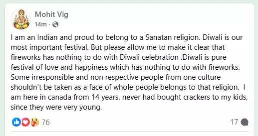 An Indian man said fireworks have nothing to do with Diwali celebrations.