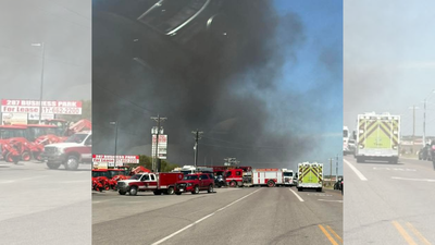 Emergency responders at the crash site (X/@americanspress) Texas plane crash: Massive fire erupts after multiple trucks hit near Hicks Airfield in Fort Worth; 2 dead