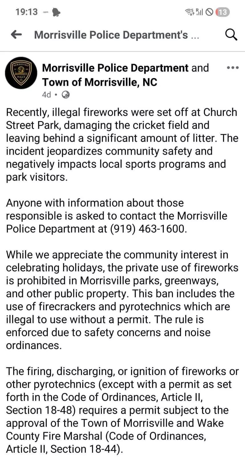 US town police asked for information on Facebook on Diwali litter. US town police asked for information on Facebook on Diwali litter.