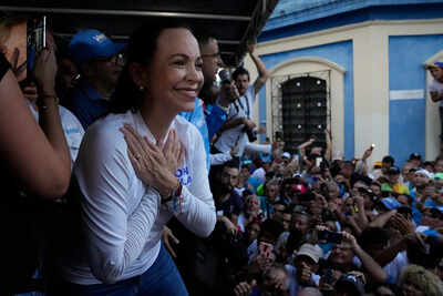FILE - Opposition presidential hopeful Maria Corina Machado gestures to supporters during a rally in Valencia, Carabobo state, Venezuela, Thursday, Oct. 5, 2023. (AP Photo/Ariana Cubillos, File) Another Suu Kyi? Nobel Peace Prize brings added scrutiny for Maria Corina Machado