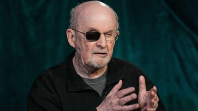 Author Salman Rushdie (Image credits: AP) Salman Rushdie being honoured with Dayton peace prize lifetime achievement award