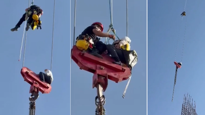 <p>Screengrab from viral video (Images/X) </p>
<p>” decoding=”async” fetchpriority=”high”></p>
</div>
<div>
<p><span title= Watch: Israeli teenager hangs on crane for 8 hours; claims he climbed to 'see the view'