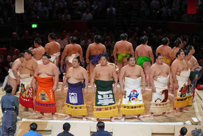 Sumo rikishi during the opening ceremony ahead of the Grand Sumo Tournament on the dohyo, the sacred sumo wrestling ring, at the Royal Albert Hall in London, Sunday, Oct. 19, 2025.(AP Photo/Frank Augstein) A woman leads Japan, yet she’s still forbidden from entering sumo’s sacred ring