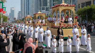 National Day parades showcase traditional Emirati performances, vibrant floats, and crowds waving UAE flags in celebration/Representative Image Planning a UAE National Day trip? Here’s why the 30 day Tourist Visa is ideal