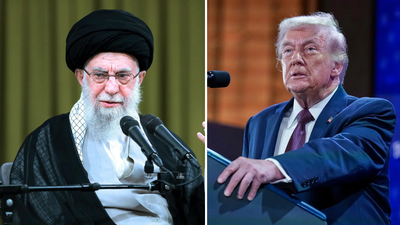 Khamenei and Trump (R) US set to strike Iran’s top brass? Tehran threatens to hit ‘heart of Tel Aviv’