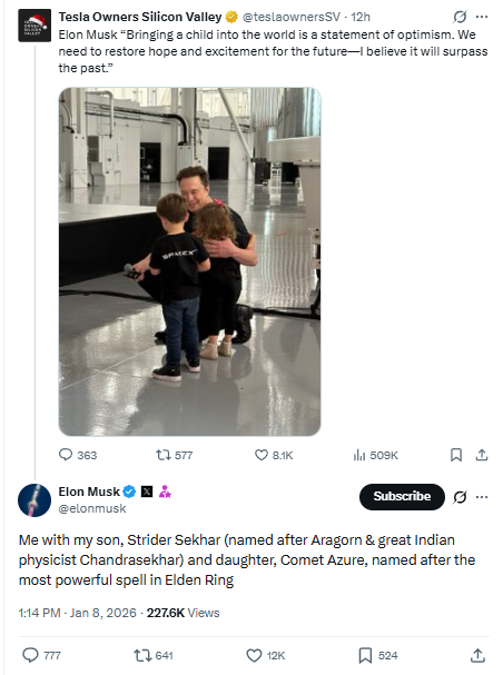 Elon Musk's comment about his twins' names goes viral Elon Musk's comment about his twins' names goes viral