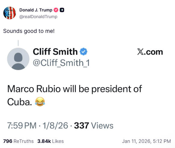 Trump reacts to 'Rubio for president post of Cuba' suggestion