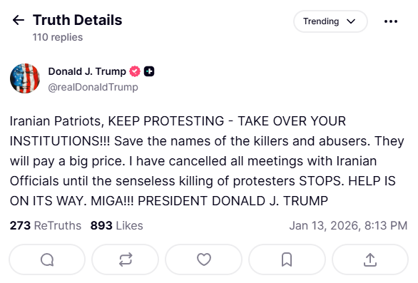 Trump's post on Truth Social