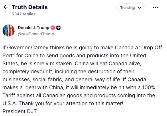 Trump's post on Truth Social