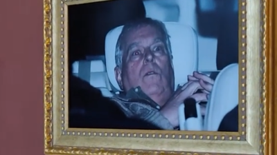 An anti-billionaire activist group called 'Everyone Hates Elon' has hung a photograph of former Prince Andrew on the day of his arrest in the Louvre museum. (Screenshot) ‘He’s sweating now’: Activists hang ex-prince Andrew arrest photo inside France's Louvre Museum