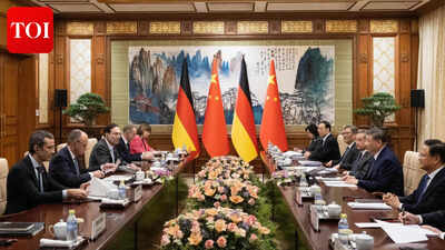 <p>Chinese President Xi Jinping, second from right meets with German Chancellor Friedrich Merz, second left, at the Diaoyutai State Guesthouse in Beijing, China (Picture credit: AP)</p>
<p>” decoding=”async” fetchpriority=”high”></p>
</div>
<div>
<p><span title= ‘Great potential for growth’: Germany’s Friedrich Merz seeks closer China ties, presses Beijing on Ukraine