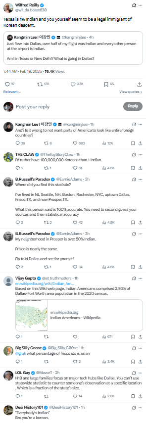 X (formerly Twitter) users react to Korean content creator's dig at Indians in the US. X (formerly Twitter) users react to Korean content creator's dig at Indians in the US.