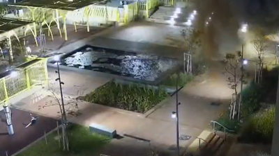 Snippet of video shared (Image/X@IsraelWarRoom) Video: Israel shares video claiming cluster bomb from Iranian missile fell inside empty school