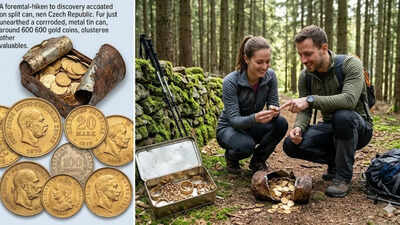 PC: AI-Generated Discovery of 600 gold coins valued at $330,000 by two hikers in a can in the Czech Republic