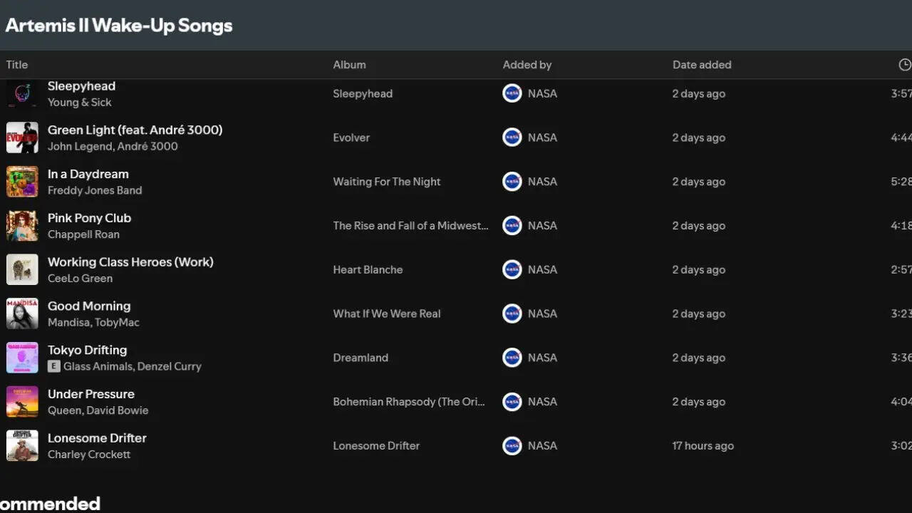 PC: Spotify Nasa Artemis II Spotify playlist