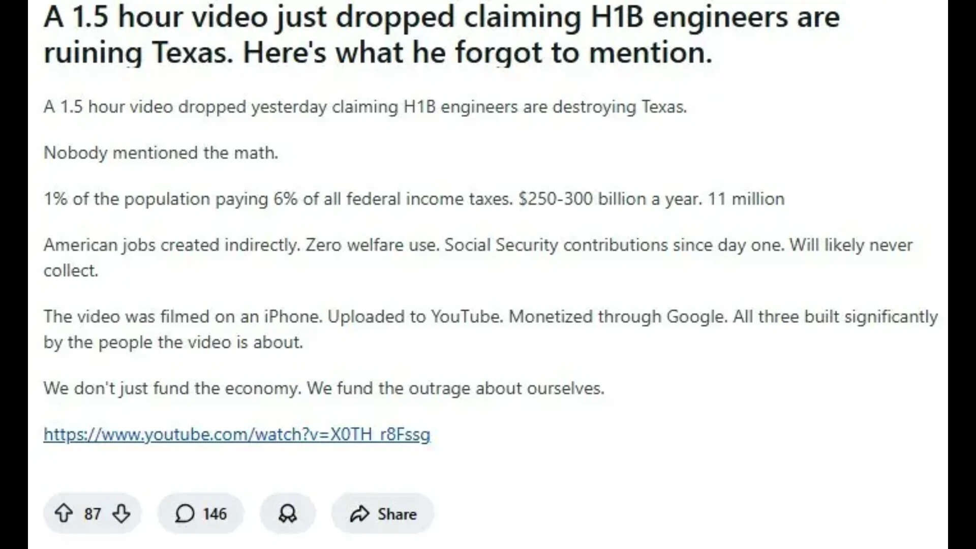 Redditor observed that H-1Bs also fund the outrage against them in the US.