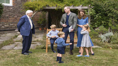 Prince William and Catherine, Princess of Wales interact with David Attenborough alongside their children, Prince George, Princess Charlotte and Prince Louis| Image Credit: PTI When David Attenborough met Prince George, one giant shark tooth stole the moment
