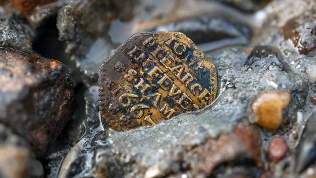 A centuries-old artefact uncovered from the muddy banks of the River Thames during a modern mudlarking search. A centuries-old artefact uncovered from the muddy banks of the River Thames during a modern mudlarking search.