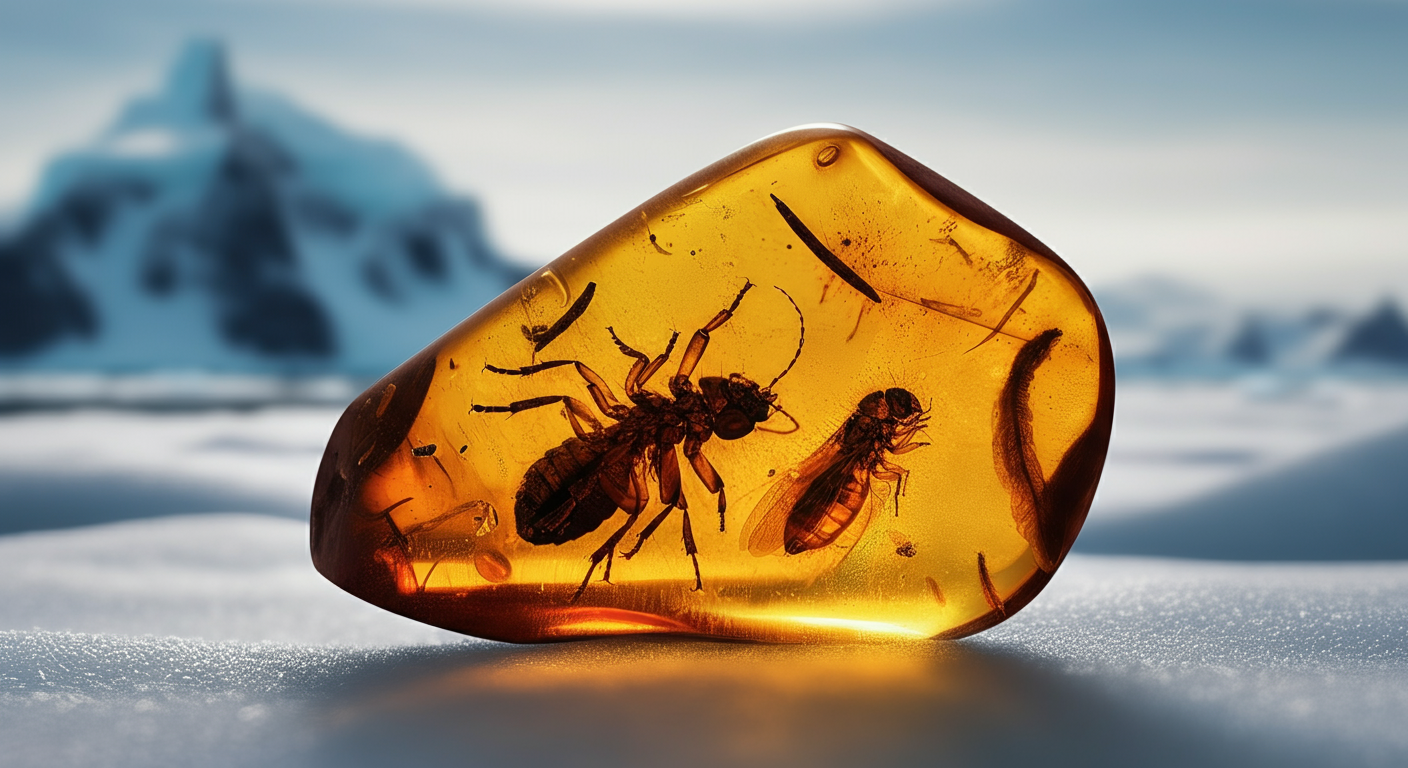 This ancient tree resin indicates that Antarctica was once a warm, humid rainforest, challenging current perceptions of the frozen continent and highlighting the dramatic impact of global temperature fluctuations on Earth's ecosystems. Ancient Life in Antarctic Ice