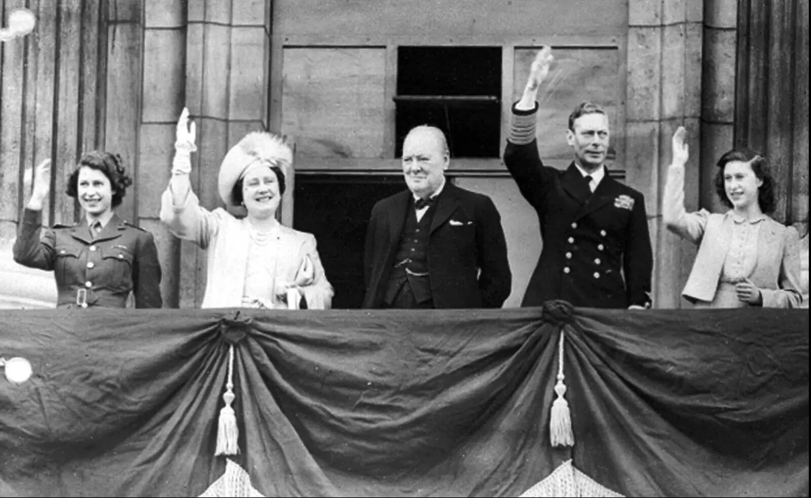 Britain’s Royal Family, including Princess Elizabeth and Winston Churchill, appear on the Buckingham Palace balcony during VE Day celebrations in London on May 8, 1945| Image Credit: PTI Britain’s Royal Family