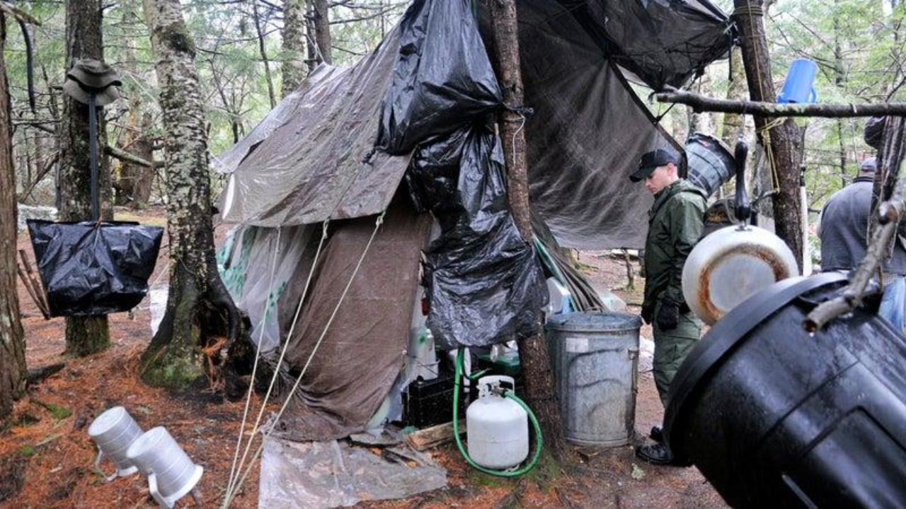 Christopher Knight’s hidden campsite in the forests near North Pond, Maine.