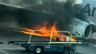 Plane with 231 flyers runs over jaywalker, engine catches fire