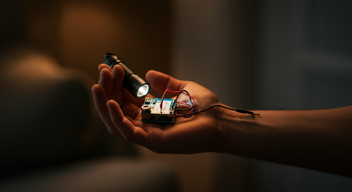 A hand gently holds a TEG powering a warm LED flashlight, showcasing quiet innovation in a home setting| Image Credit: TIL Creatives Hand Holds Glowing Innovation