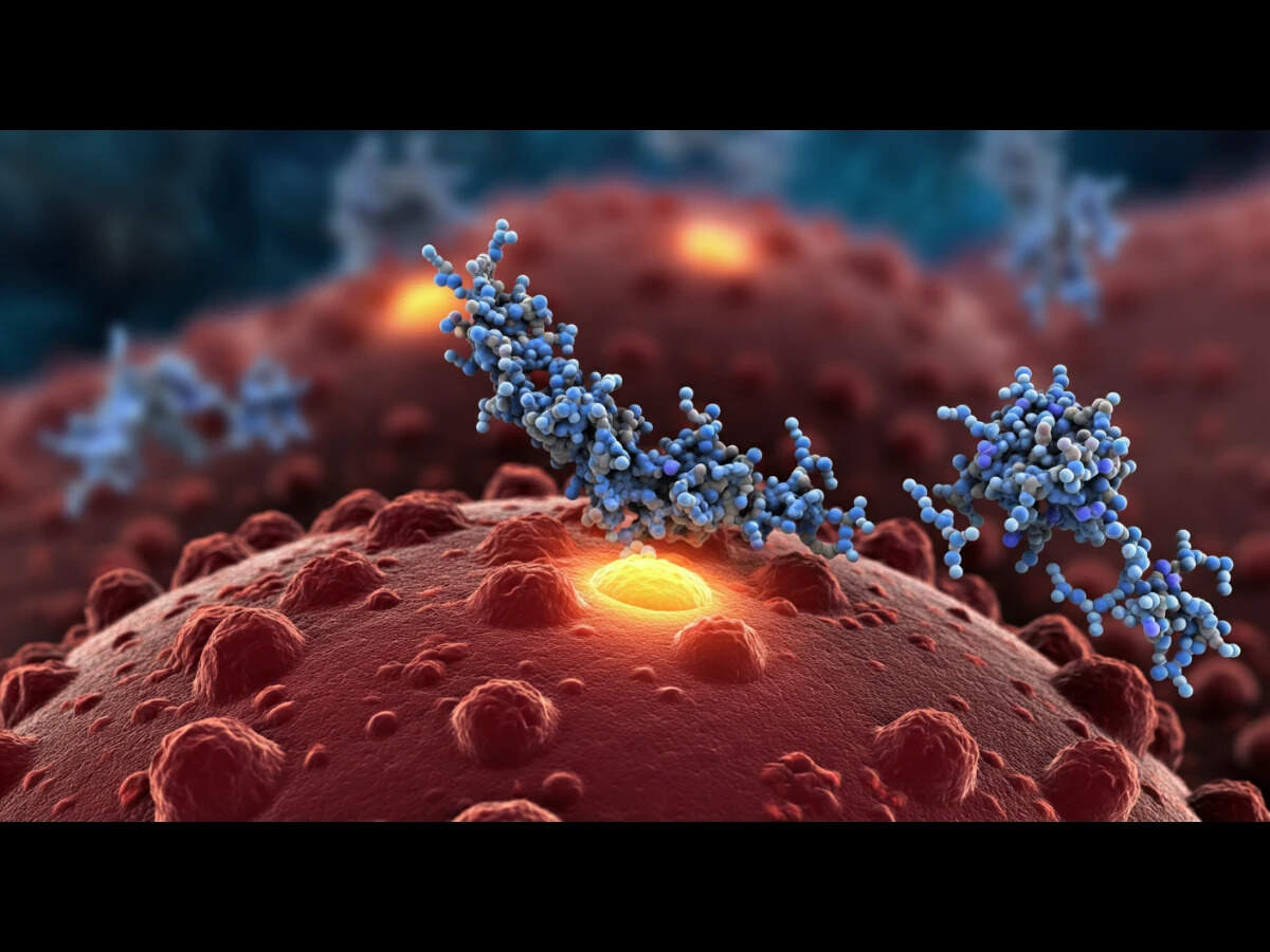 Image illustrating mesothelin's precise binding to pancreatic cancer cells, highlighting molecular interaction in a research setting| Image Credit: TIL Creatives Mesothelin Targets Cancer Cells