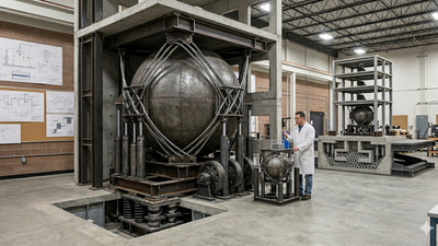 Image: AI Generated Scientists have created a steel sphere device that could help buildings survive earthquakes without electricity